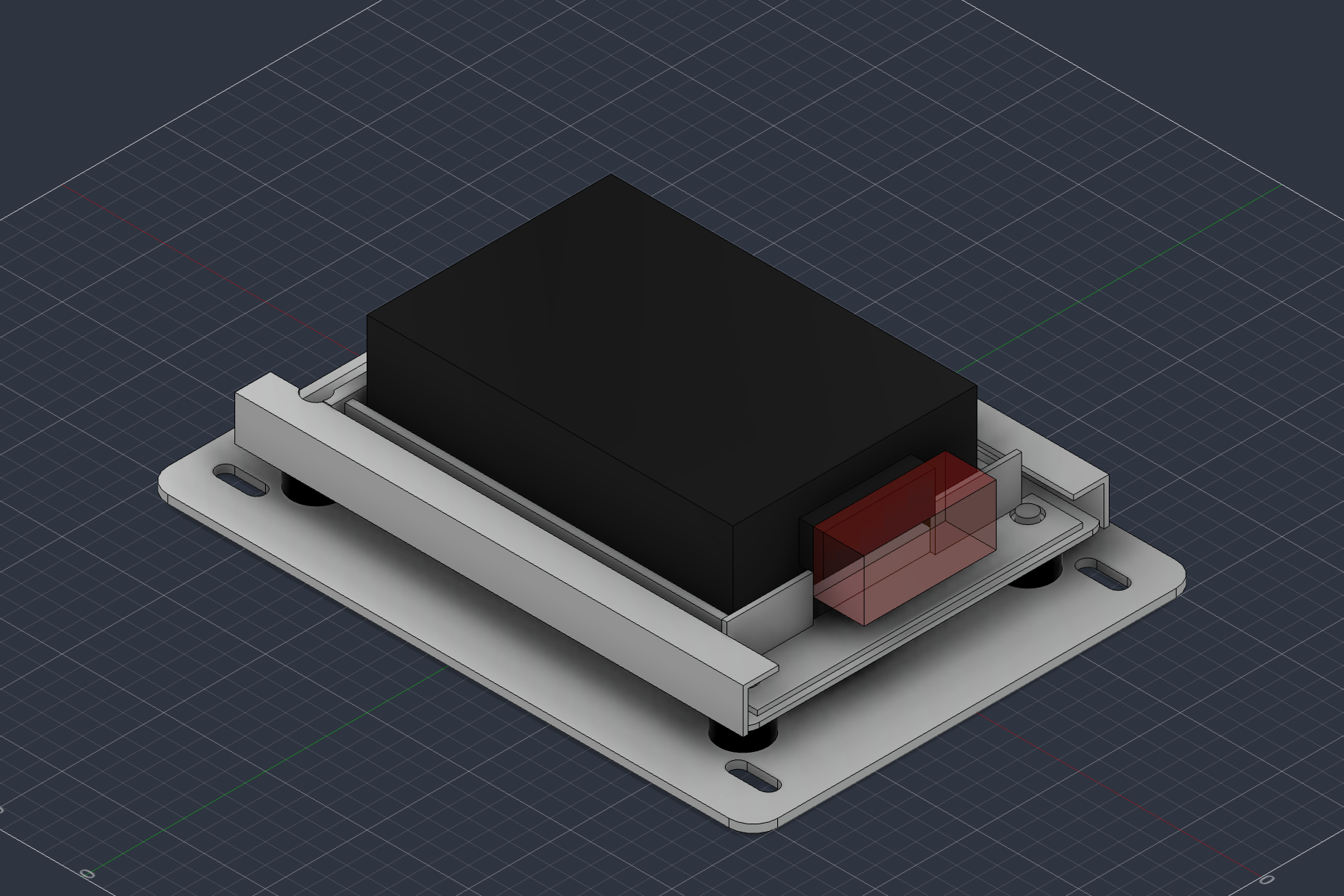 Fusion assembly of an avionics tray, with rails, mounting hardware and reference equipment.